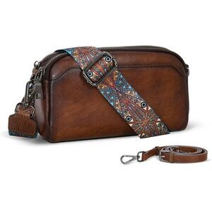 Crossbody Leather Hobo in Coffee with Guitar Strap and Leather Strap
